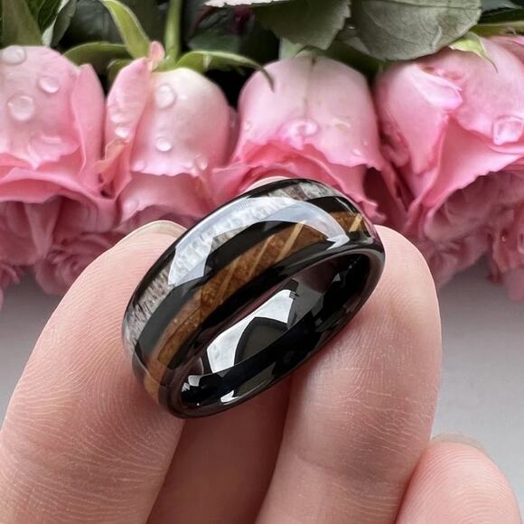NEW 8mm whiskey wood and deer antler men's wedding band ring jewelry 11.5 B22A - Picture 7 of 10